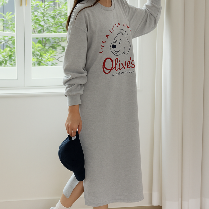 즈니마켓 엄마 등원룩 봄 가을 데일리룩 루즈핏 긴팔 롱원피스