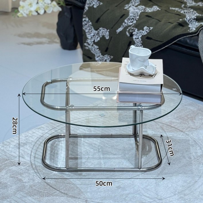 류스타일가구 바우하우스 원형 스테인 강화유리 사이드테이블 소형 티테이블 소파테이블 거실테이블, 55cm