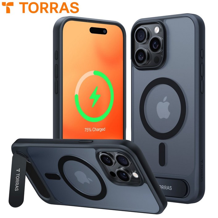 (공식) TORRAS 토라스 정품 Pstand 초강력 맥세이프 호환 밀리터리 등급 충격 방호 반투명 휴대폰 케이스- 튼튼한 거치대, 품질 일위!