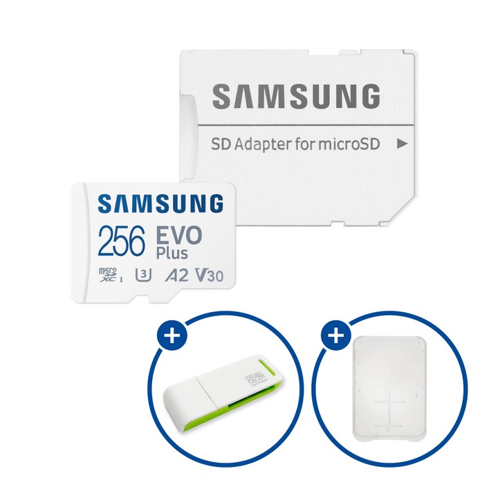 삼성전자 공식인증 정품 마이크로SD카드 EVO PLUS MB-MC256SA/KR + SD카드 케이스 및 이엘 연두 카드 리더기 USB2.0 2in1, 1개