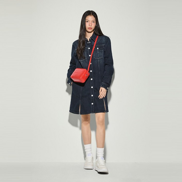 타미힐피거 데님 버튼 A 라인 원피스 (T32E7WOP14TWT11BK)