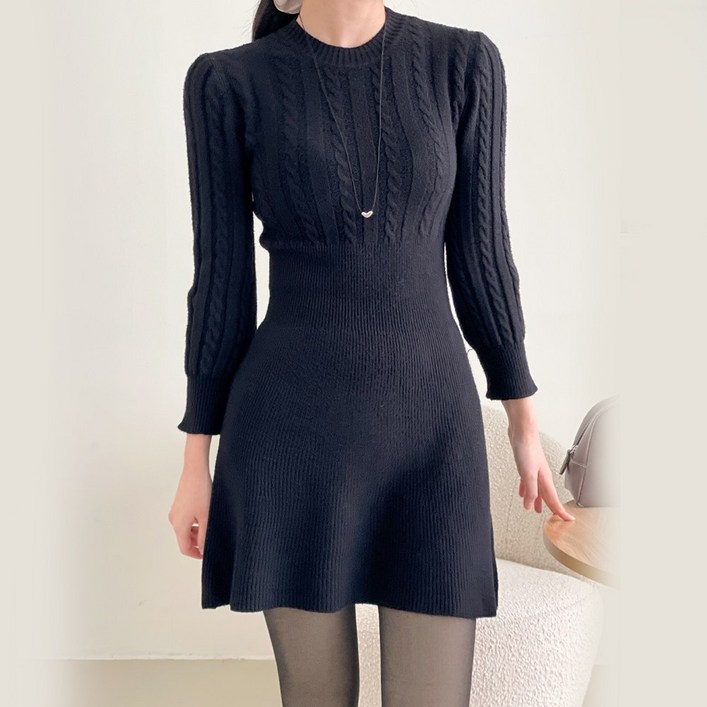 시연 여성 니트 꽈배기 트위스트 원피스 스커트