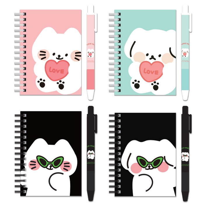 아이엠스튜디오 하트댕냥 왹져댕냥 미니노트젤펜 0.4mm 세트 모눈 노트, 1개, 하트댕이 미니노트젤펜 SET