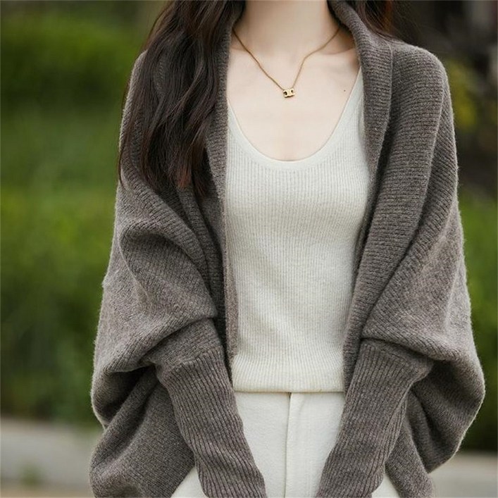 Vezri 아우터 스타일 신상 가오리핏 카디건 여 루즈핏 나른한 케이프 가을 겨울 니트 아우터 케이프 Abb