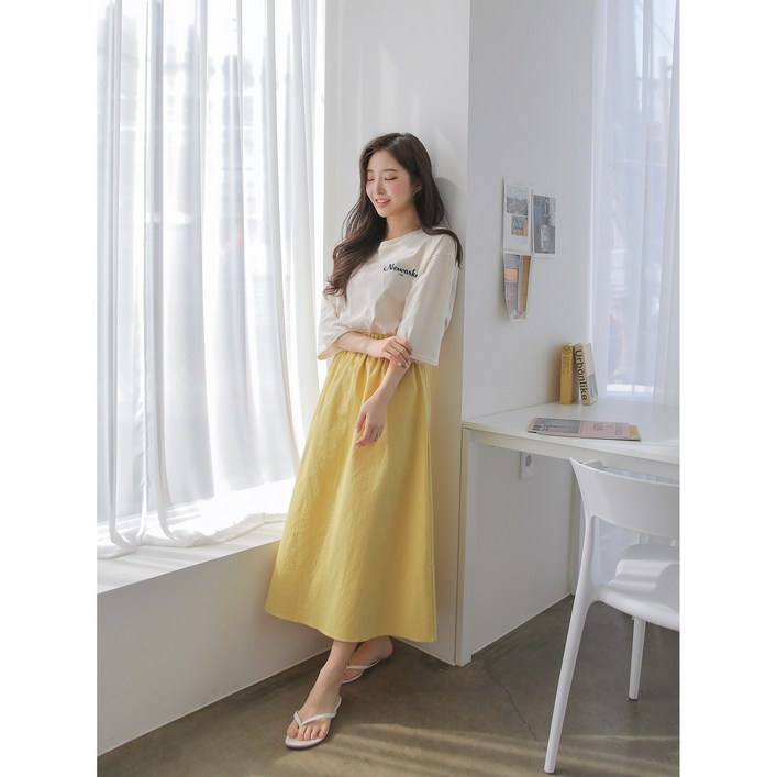 티앤트리 여성용 베이직 데일리 허리밴딩 미디 스커트 6colors