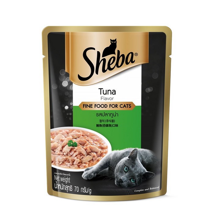 쉬바 1세이상 참치와 도미 고양이 주식 파우치, 참치 주식, 70g, 24개
