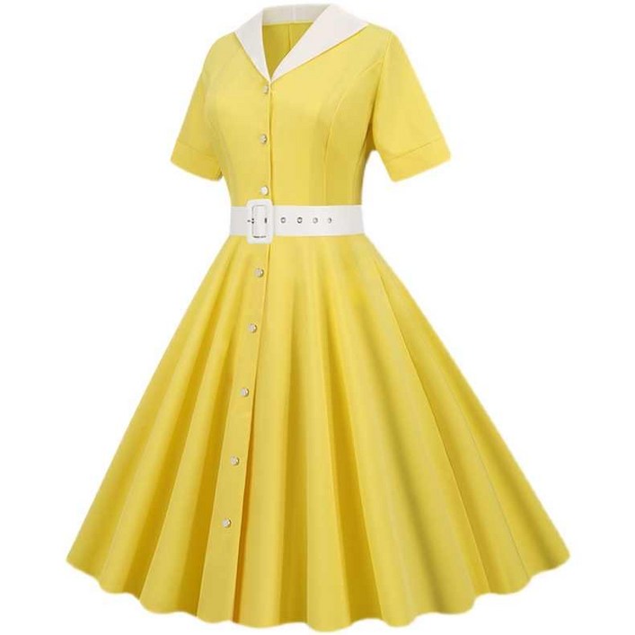햅번 원피스 허리벨트 레트로의상 노란 라라랜드원피스