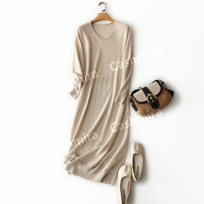 캐시미어100% 브이넥 롱니트 원피스 4컬러