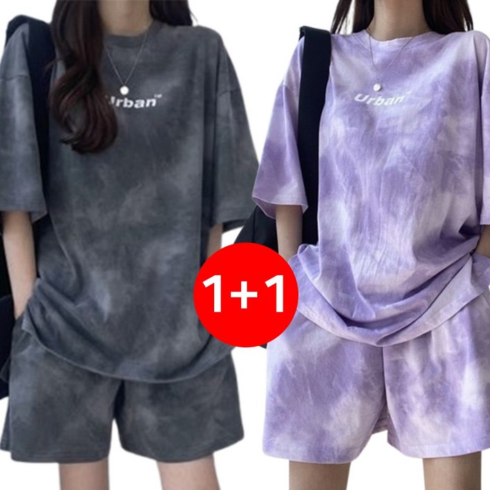 모던허니 1+1 여성 루즈핏 반팔 반바지 트레이닝복 상하의 세트 운동복 꾸안꾸