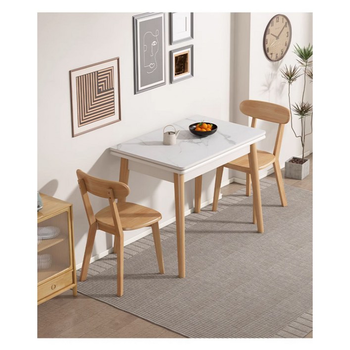 착한나무 접이식 식탁 세트 원목 확장형 윙드 테이블 의자 폴딩, 마블화이트