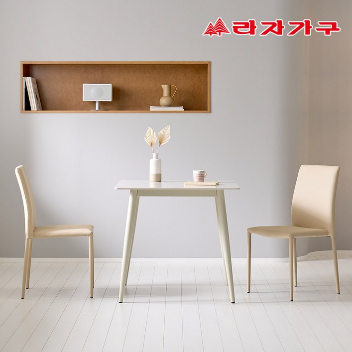 라자가구 파비오 12T 포세린 세라믹 2인용 식탁 의자2개 세트, 화이트상판화이트프레임
