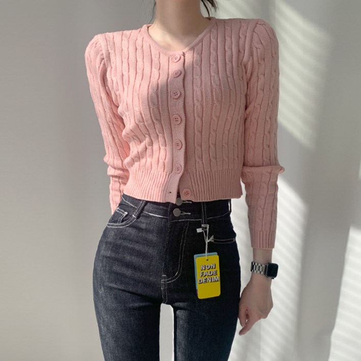 티데일리 여성용 꽈배기 크롭 니트 가디건