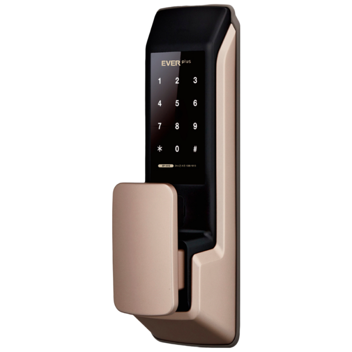에버넷 무타공 푸시풀 도어락 에버플러스 EP-101 골드 고객직접설치 (번호전용,카드,지문), 고객직접설치, 1. EP-101N 골드(번호전용)