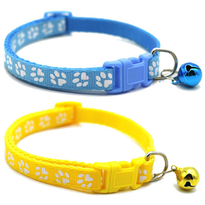 하니펫 반려동물 예쁜 발바닥 방울 목걸이, 1세트, 파랑노랑