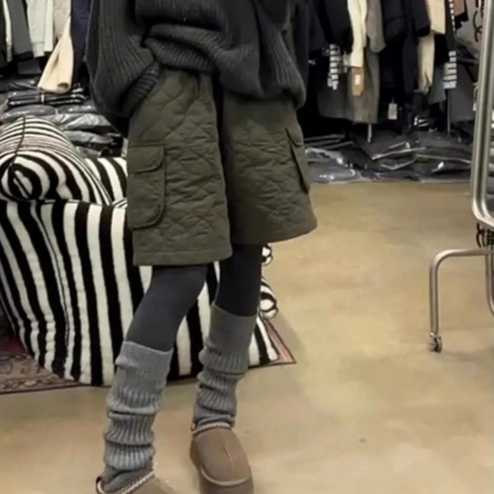 여성 겨울 패딩 반바지 캐주얼 하이웨이스트 슬랙스 팬츠 루즈핏 여자 카고 5부 반바지 ZZL