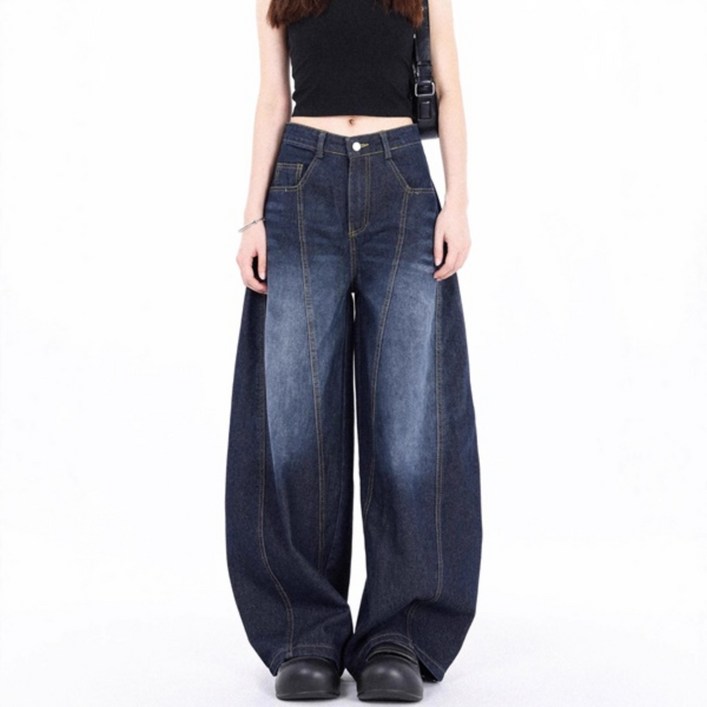 볼륨 와이드 배기진 와이드 데님 팬츠