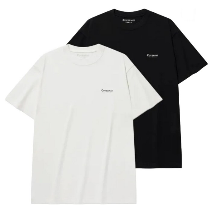 [국내정품] 커버낫 반팔 티셔츠 남여공용 1+1 하이퀄리티 기능성 여름 쿨 원단 오버핏 화이트 블랙 세트 (슈앤카마스크증정)