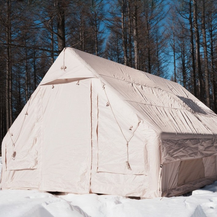 48인용 인플레이터블 캠핑 텐트  퀵설치 에어텐트, 4계절 방수 휴대용 아웃도어 텐트 스토브 잭 포함, 메쉬 창문  도어, 초대형 캐노피 리빙룸 설계로 캠핑 및 야외 활동, 카키색