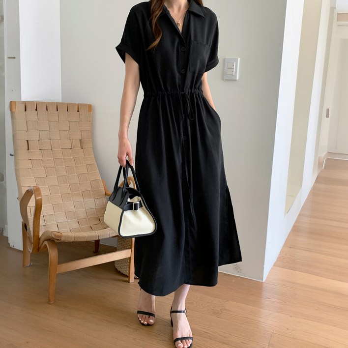 아피나르 여성용 버튼다운 반팔 셔츠 원피스