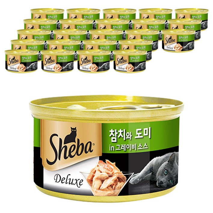 쉬바 반려묘용 간식 캔, 참치 도미 혼합맛, 85g, 24개 쉬바 반려묘용 간식 캔, 참치 도미 혼합맛, 85g, 24개