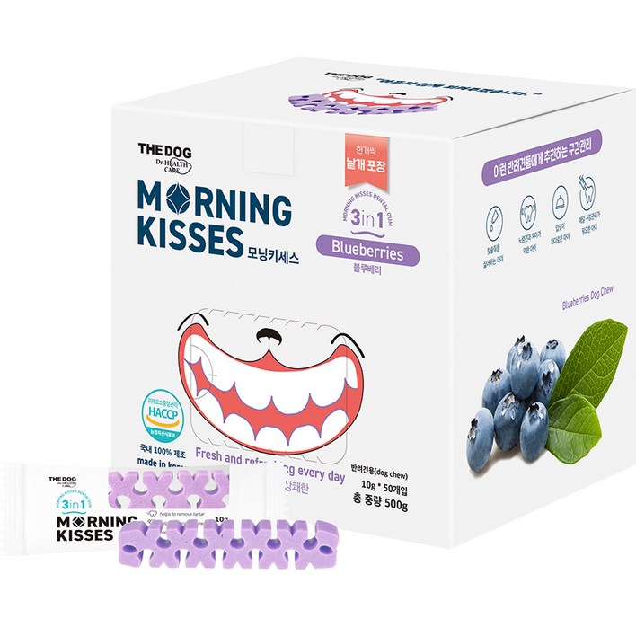 더독 강아지 모닝 키세스 3in1 덴탈 껌 블루베리 50p, 블루베리, 500g, 1개