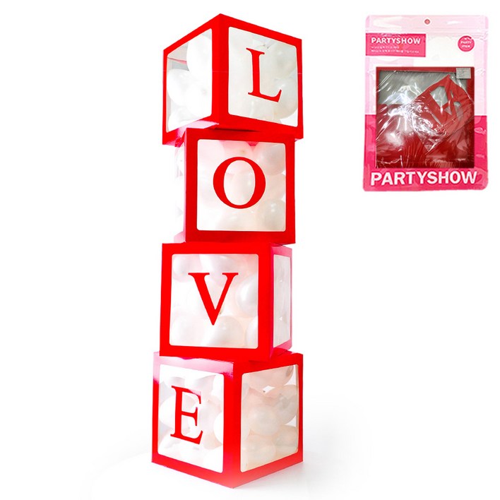 파티쇼 풍선선물박스 LOVE 세트, 레드박스, 랜덤발송테이프방식, 1세트