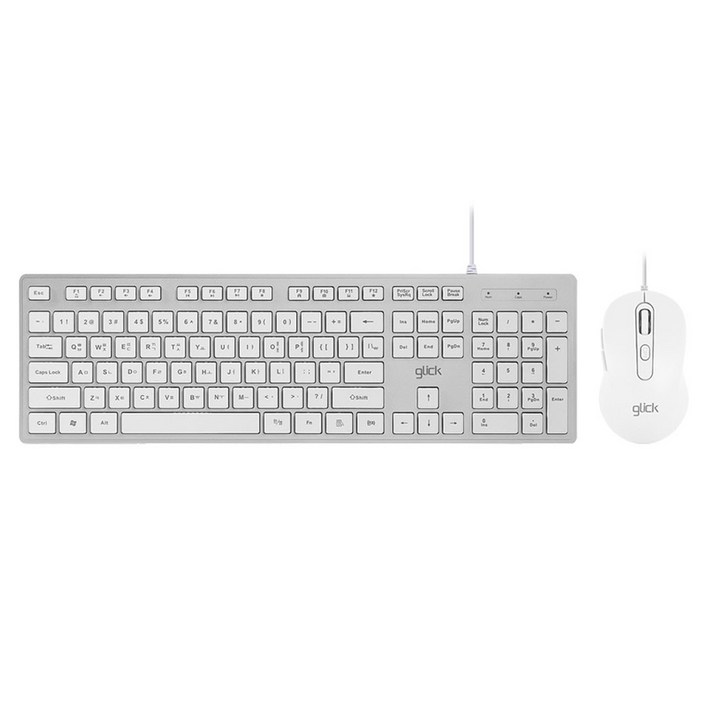 지클릭커 OFFICEPRO 저소음 키보드 마우스 세트, 실버키보드 화이트마우스, GMK300, 일반형