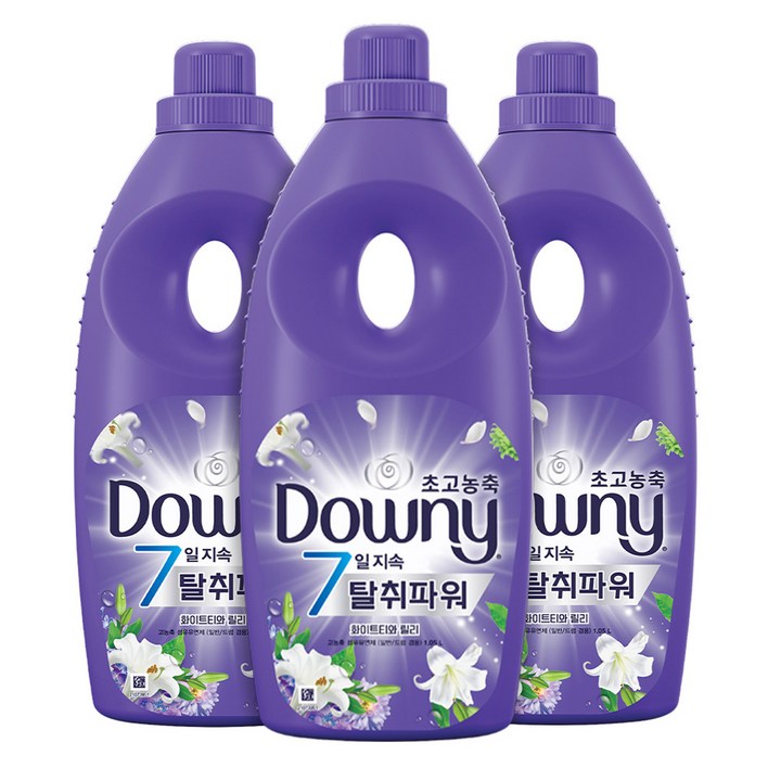 다우니 탈취파워 초고농축 섬유유연제 화이트티와 릴리향 본품, 1.05L, 3개