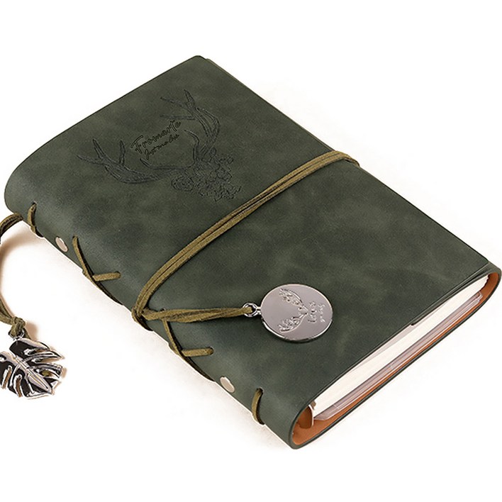 프롬아떼 빈티지 사슴 인장 6공 가죽 만년 무지 A6 다이어리