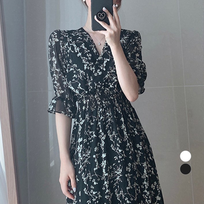 페이퍼먼츠 잔잔한 시폰 수목화 플레어 원피스 00379 페이퍼먼츠 잔잔한 시폰 수목화 플레어 원피스 00379