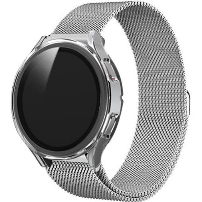 림스테일 갤럭시워치 메탈 스트랩  액정보호형 풀커버 케이스, 실버