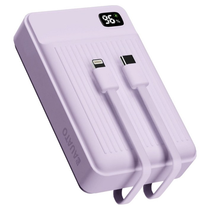 바우아토 고속 입출력 케이블 일체형 미니 대용량 난연 보조배터리 20000mAh C타입 애플8핀 PD 22.5W, 단일상품, 파스텔퍼플