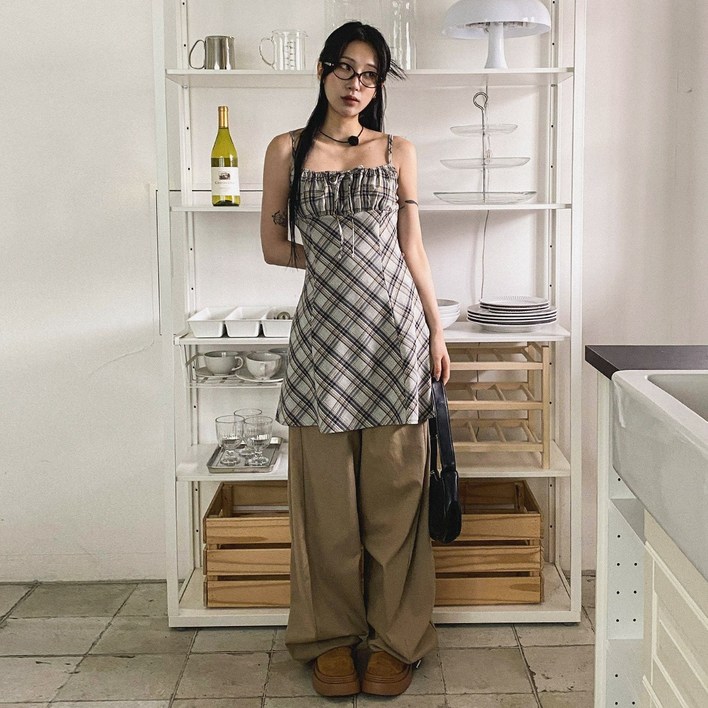 시크블랙 뉴후다 뮤트 빈티지 체크 미니 원피스 cpops10220k52