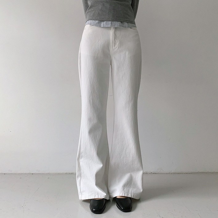 플랜데이 여성용 롱/숏 기장 바넷 여유핏 플레어진 워싱 데님 팬츠