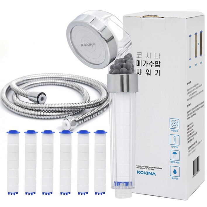 코시나 메가수압 트리플 정수샤워기 + 필터 6p + 샤워호스 2m, 1개, 혼합색상