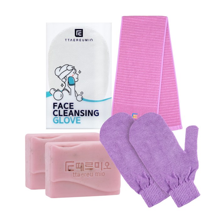 때르미오 목욕 6종 풀세트, 보라(때장갑), 랜덤(등타올), 1세트