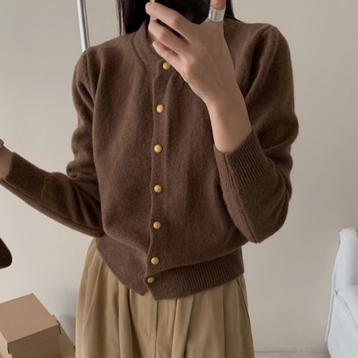 페이퍼먼츠 여성용 몬트 심플 골드 버튼 니트 가디건 11559