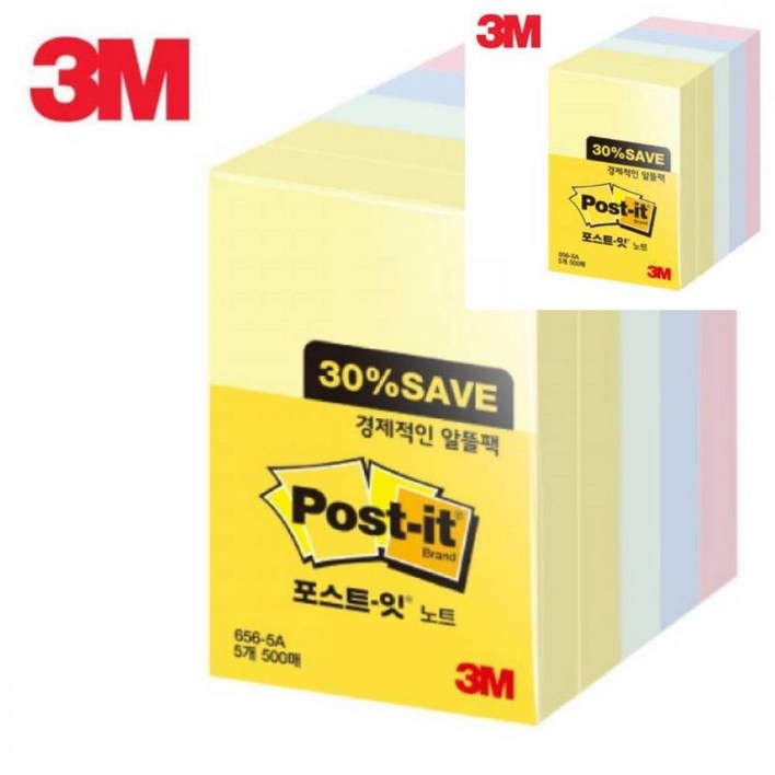 3M 포스트잇 노트 알뜰팩 656-5A, 노랑 + 애플민트 + 크림블루 + 러블리핑크, 1개