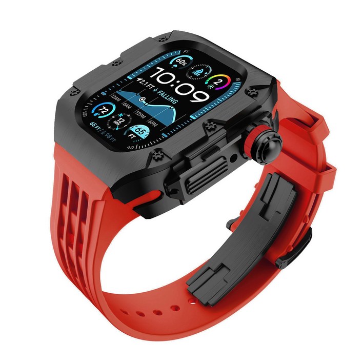 애차드밀 애플워치 호환 티타늄 케이스 울트라 9 8 7 플립형 일체형 스트랩 메탈 밴드 줄질, 09.블랙레드, 1개