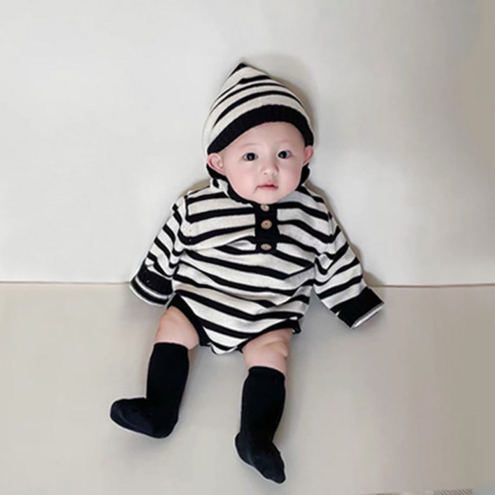 당일발송 아기 봄 가을 옷 단가라 후드 니트 바디수트 외출복