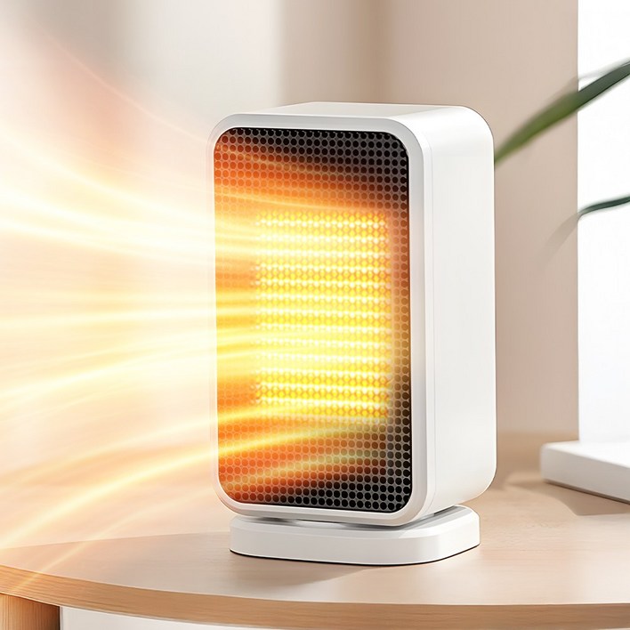 CCAGU 미니 전기 온풍기 가정용 PTC 전기히터 사무실 캠핑 팬히터 발난로, 화이트
