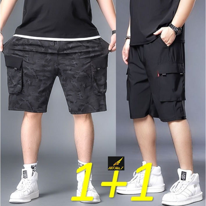 (1+1)2벌세트 XL-10XL 빅사이즈 남성 트레이닝바지 반바지 카고 반바지 스판 여름 건빵바지 SMHTP40