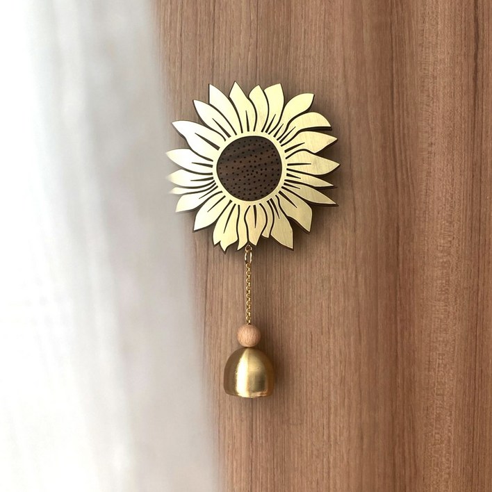 행운 골드 해바라기 도어벨 현관종 우드 풍경종 문종 개업선물, 단일색상