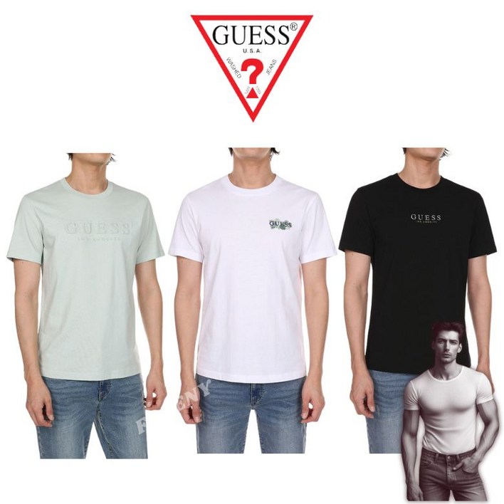 (24 신상) 게스 남성 반소매 라운드 면 티셔츠