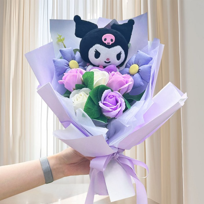 산리오 인형 꽃다발 쇼핑백 세트 졸업식 학예회 생일선물 어린이날, 쿠로미, 1개