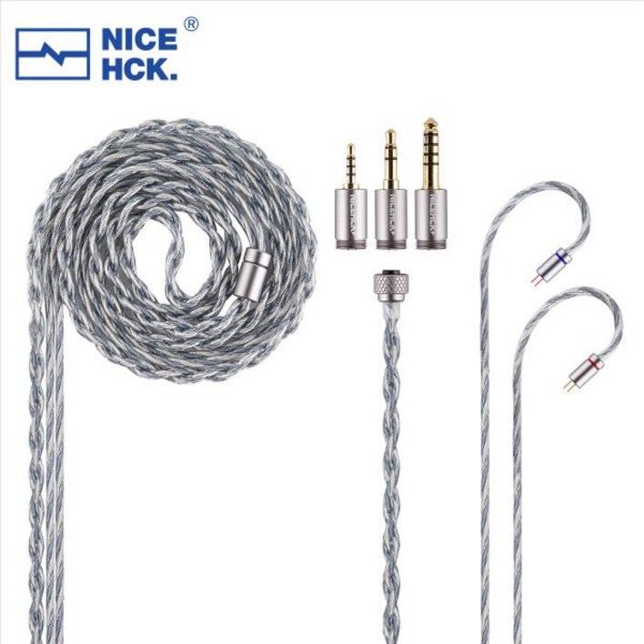 N5005케이블 호환 NiceHCK BlueLuna 실버 도금 OFC 플랫 2 핀 HiFi 이어폰 업그레이드 IEM HIMALAYA F1 Pro용 분리형 플러그 포함
