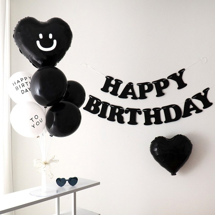 지에이엠 생일가랜드 생일파티 용품 세트, 1세트, 블랙가랜드
