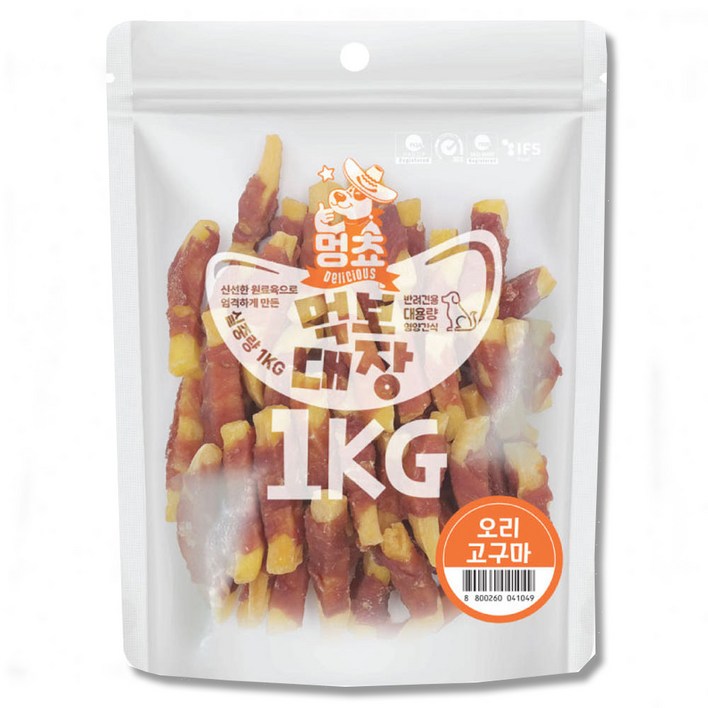 멍쵸 먹보대장 1kg 9종 강아지간식, 1개, 1kg, 먹보대장 오리고구마