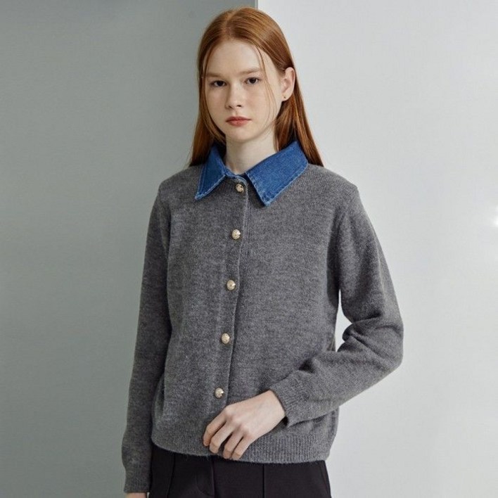 백화점 출고 더틸버리 데님 칼라 레이어드 니트 버튼 가디건 TRAN1CD56W