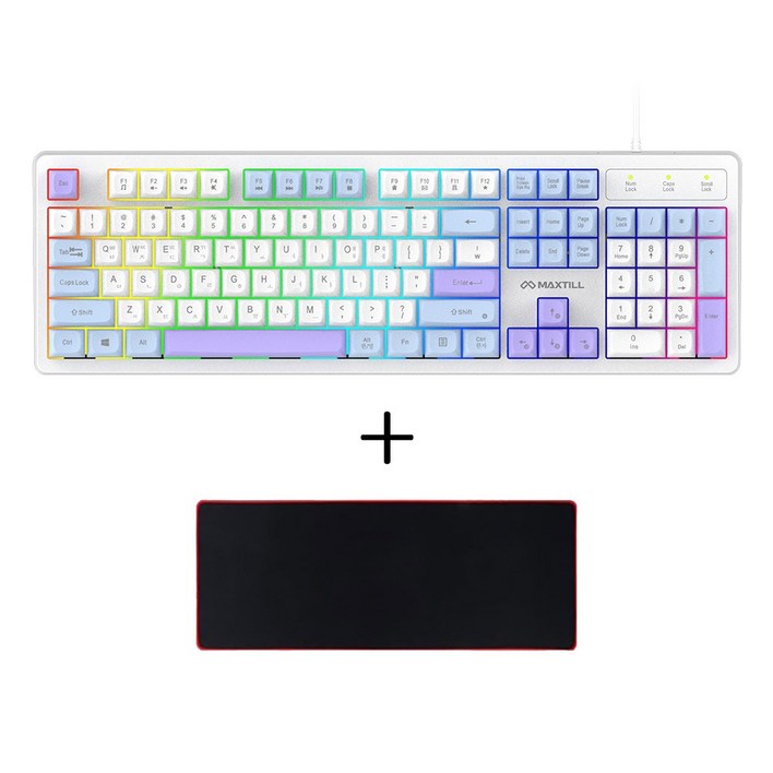 맥스틸 멤브레인 3컬러 키캡 RGB USB 유선 일반형 키보드, BLUE + 장패드, GM-KM1U, 제조사축